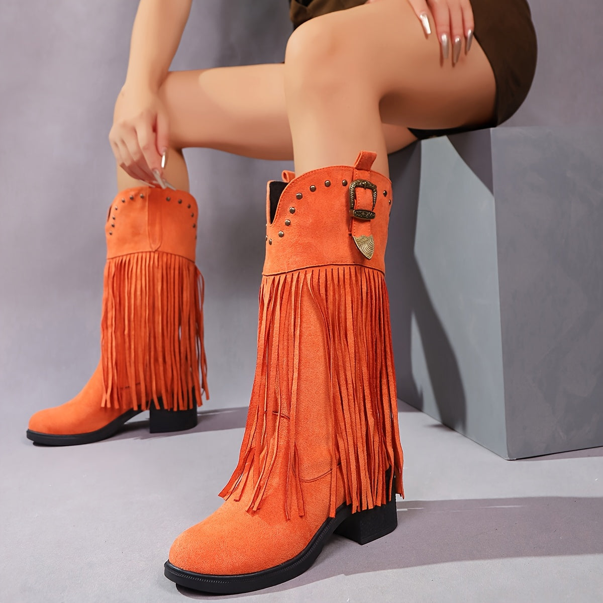 Women's Tassel Design Slip-On Chunky Heel Boots All-Season Comfortable