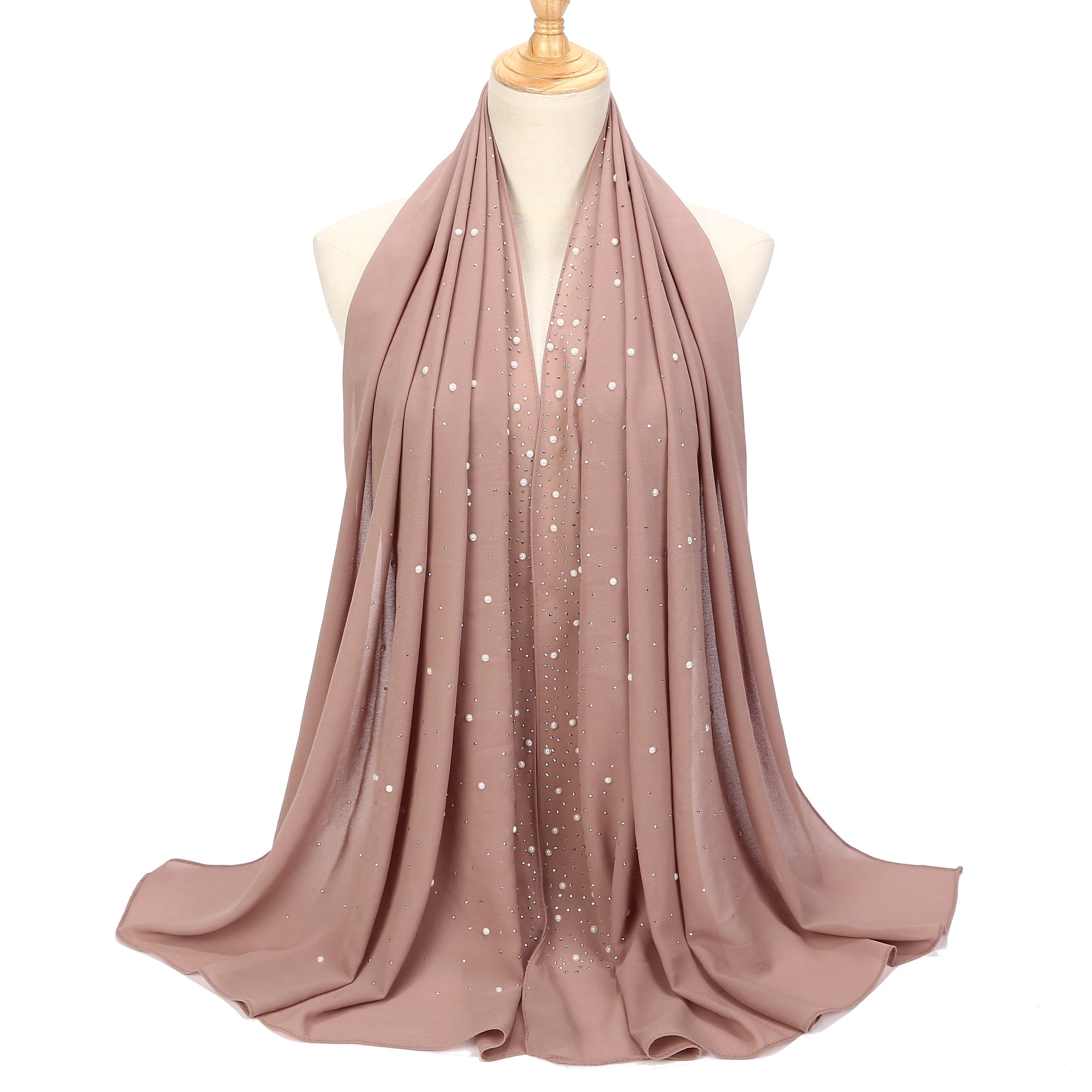 Women’s Shimmery Faux Diamond Chiffon Scarf Bubble Shawl Solid Color Breathable Sun Protection