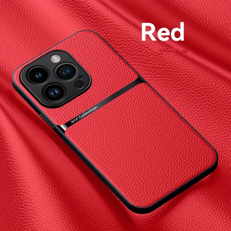 Luxury Faux Leather Magnetic Phone Case for iPhone with Lens Protection Shockproof Bumper
