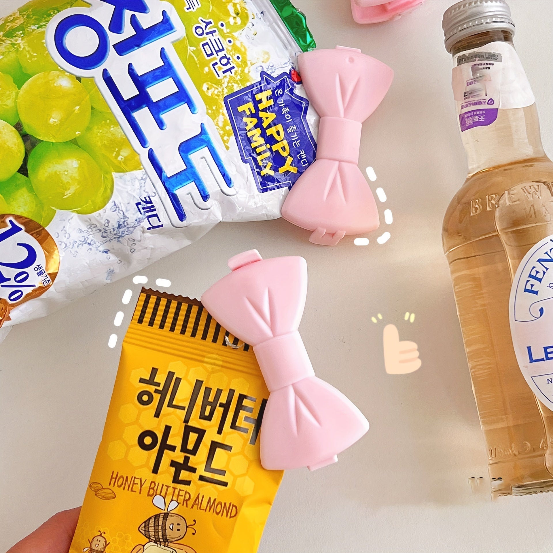 Pink Bow Seal Clips 2-Pack Food Bag Sealer Butterfly Closure Kitchen Accessories