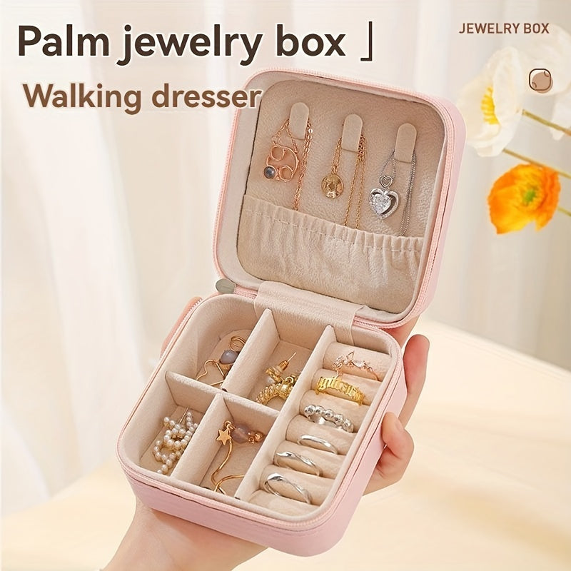 Mini Faux Leather Jewelry Organizer with Drawer for Earrings Necklaces Rings and Bracelets
