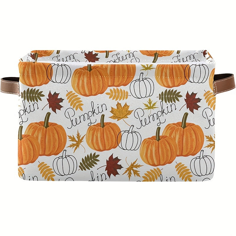 Autumn Thanksgiving Pumpkin Leaf Fabric Storage Basket for Clothes and Home Organization