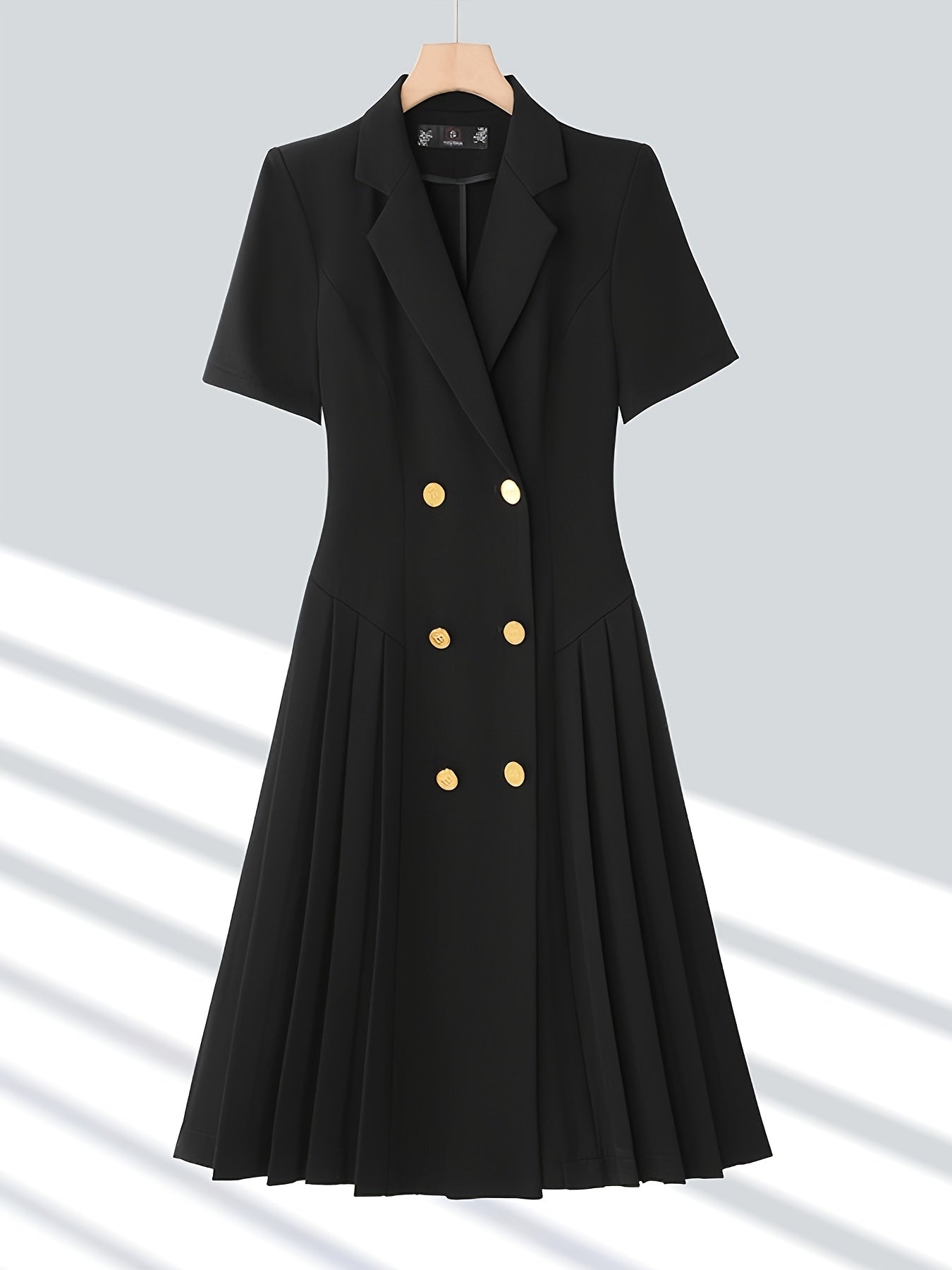 Plus Size Women's Double-Breasted Suit Dress Elegant Stylish Black