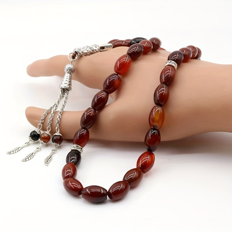 Agate Oval Tasbih Muslim Prayer Beads Rosary Eid Gift Set for Men Women