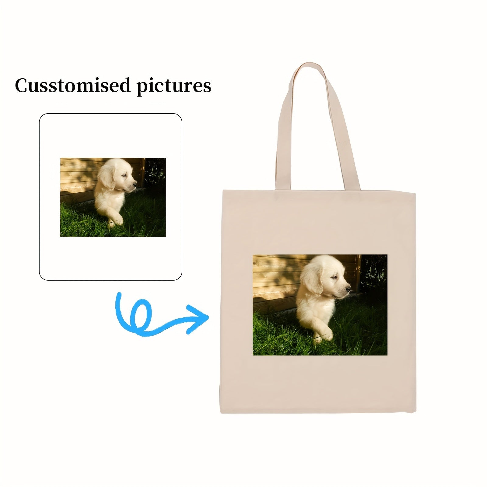Customizable Canvas Bag Pack of 2 with Personal Photo Print in 3 Colors