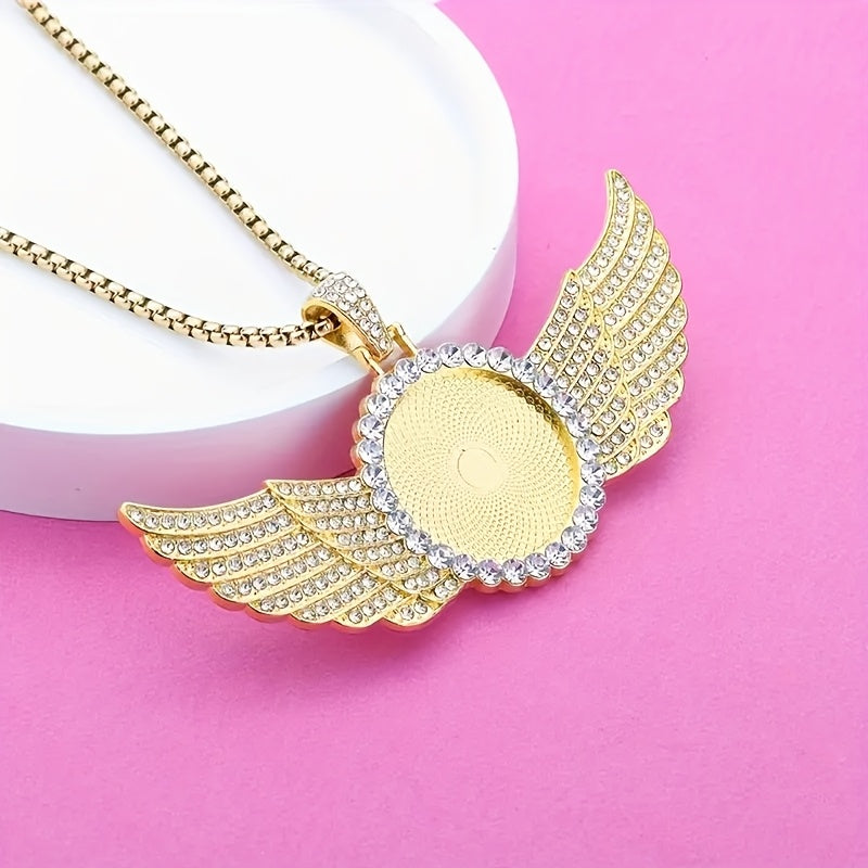 Personalized Photo Pendant Necklace 14K Gold Plated Rhinestone Customizable Gift