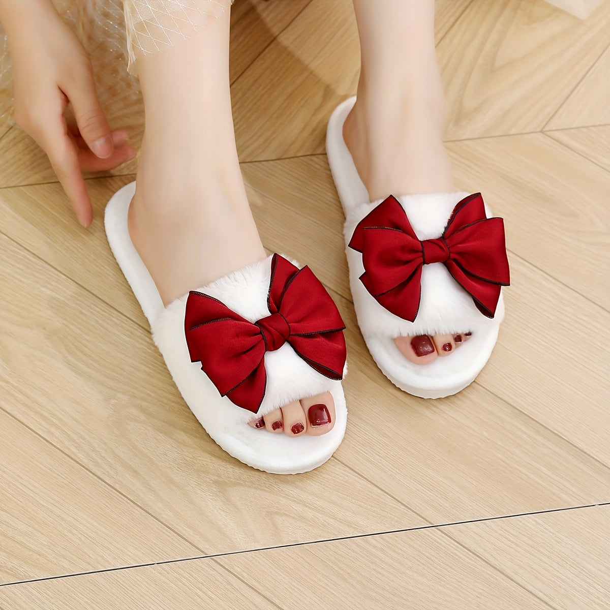 Home Slippers Women Soft Fabric Non-Slip Bowknot Cozy Indoor Shoes