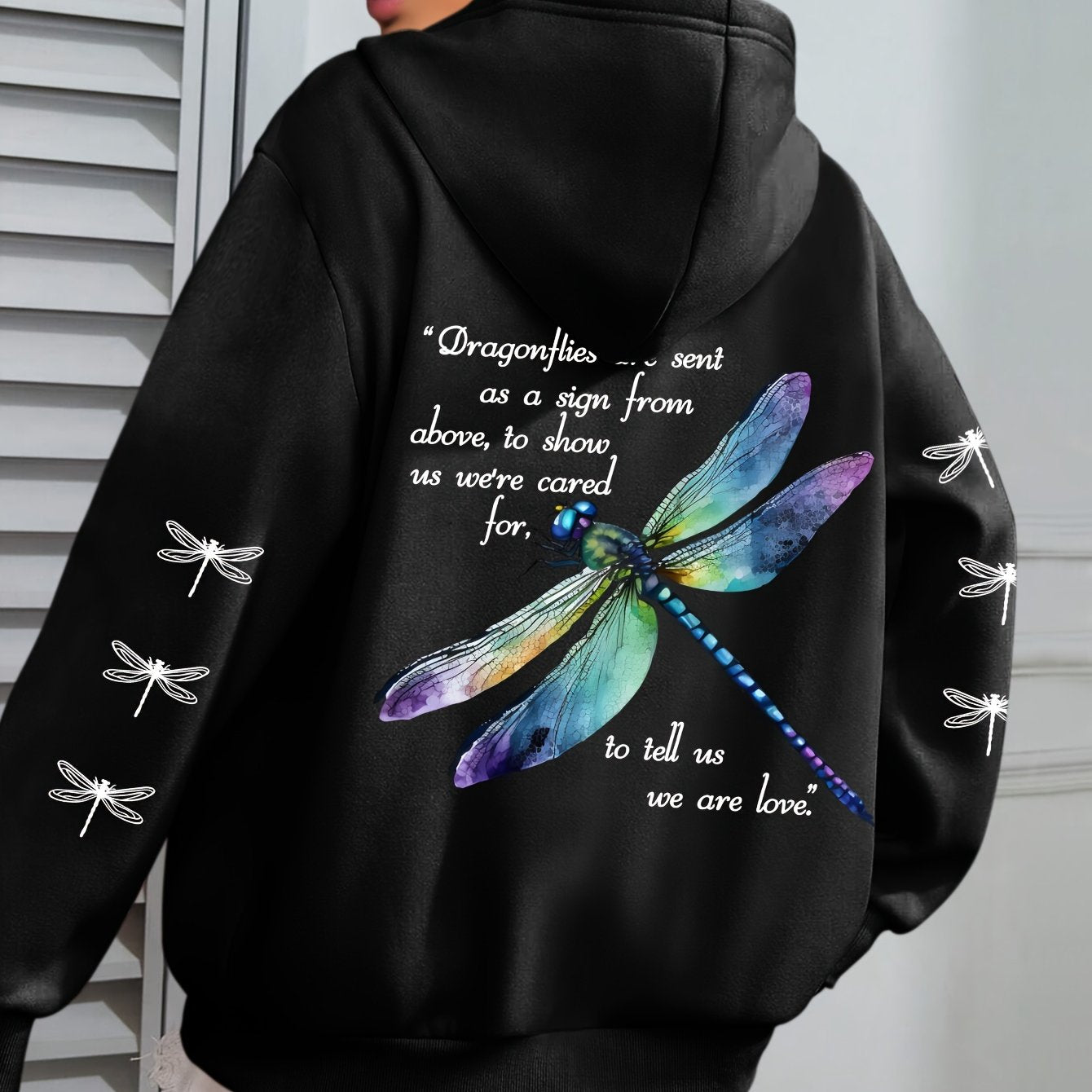 Толстовка с длинными рукавами для женщин больших размеров с принтом стрекозы, зелёная