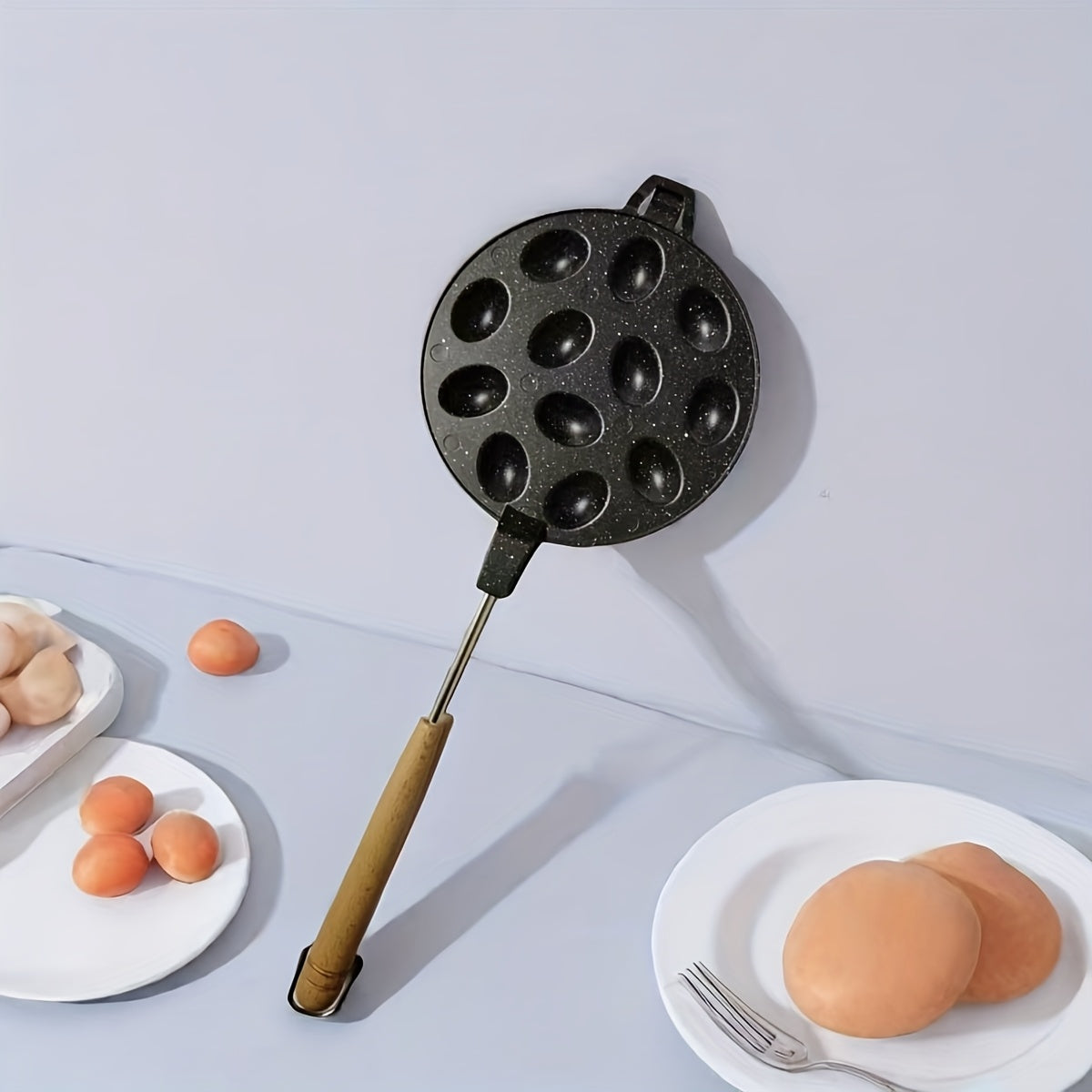 Oval Waffle Baking Pan with Walnut Cracker and Cookie Making Features Aluminum Kitchen Tool