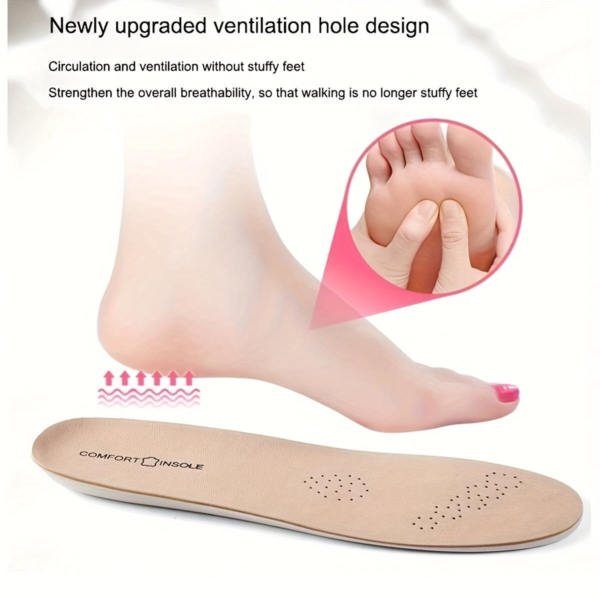 Men Women Faux Leather Sports Insoles Breathable Cushioned Support 2 Pack