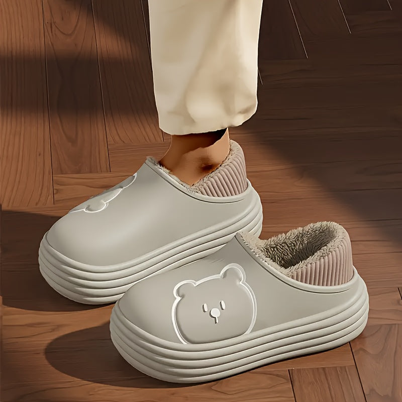 Girls Cartoon Bear Velvet Indoor Outdoor Slippers Pink Valentines Gift