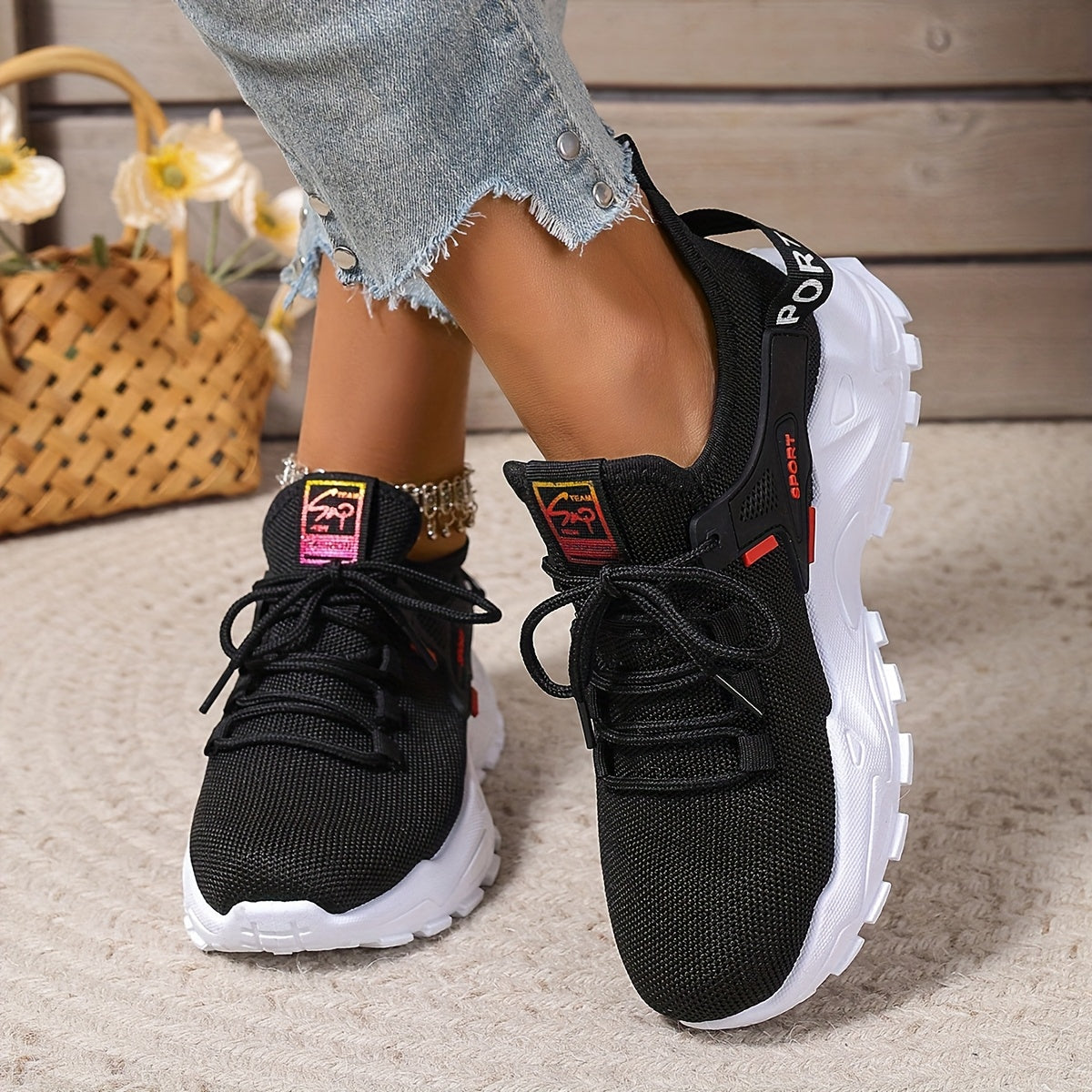 Women's Breathable Knit Sneakers Lightweight Casual Low-Top Running Shoes