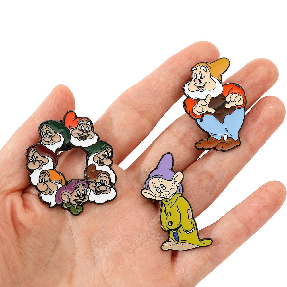 Set de pins de esmalte de Disney Seven Dwarfs, insignias de aleación de zinc de personajes de dibujos animados para ropa y mochilas