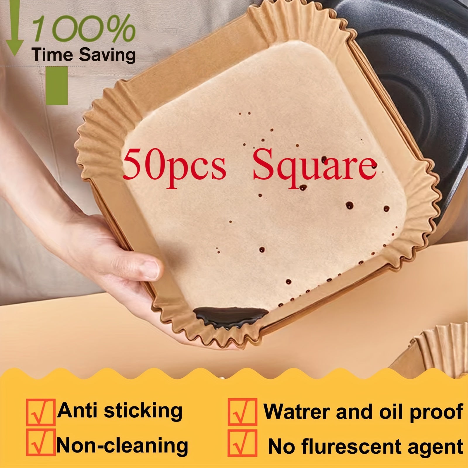 50 Round Non-Stick Air Fryer Liners 22.86cm Leakproof Parchment Paper for 5-8QT Oven