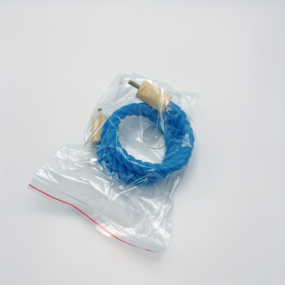 Blue Braided Rope Bird Perch with Wooden Platforms for Small Birds and Pets