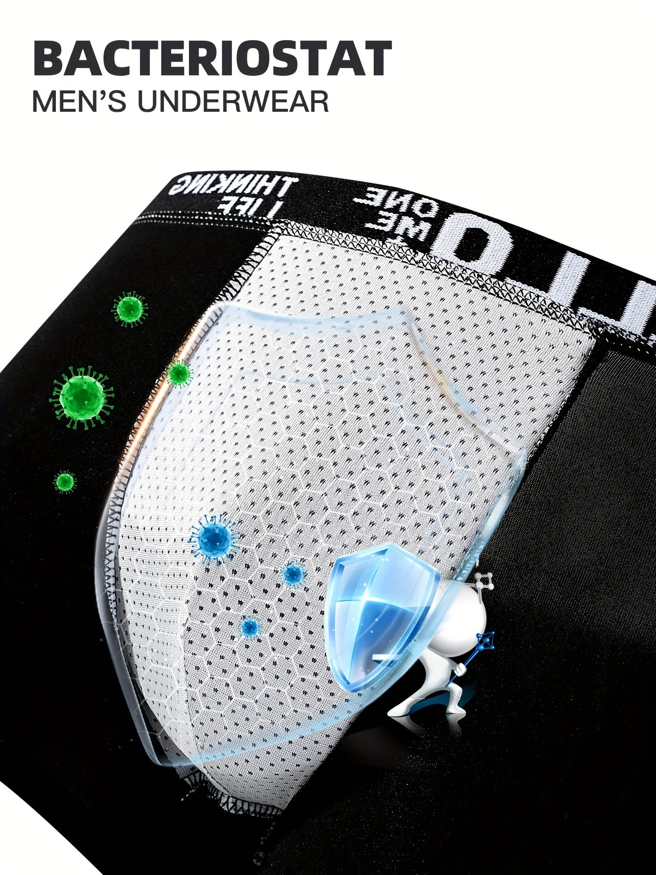 Men's Black Boxer Briefs 4-Pack Breathable Polyester Stretch Comfortable Fit