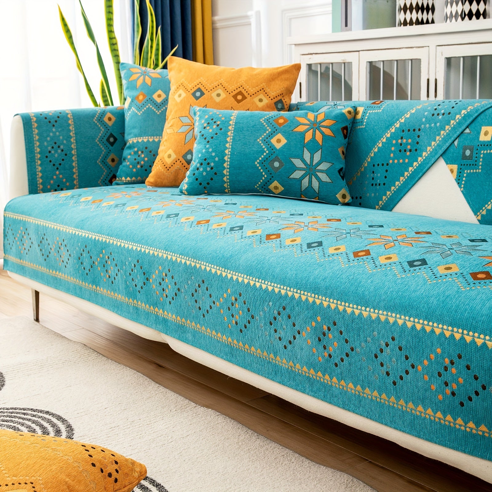Bohemian Embroidered Sofa Slipcover with Pillowcase and Cushion Covers for Living Room and Bedroom