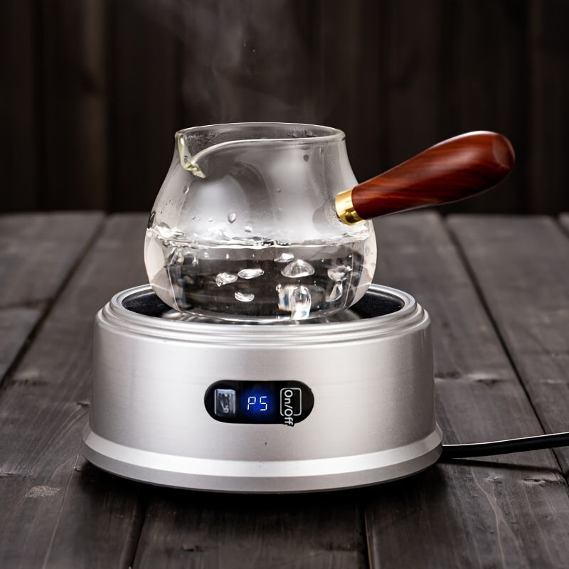 Clear Glass Espresso Pot with Wooden Handle for Coffee and Milk Heating