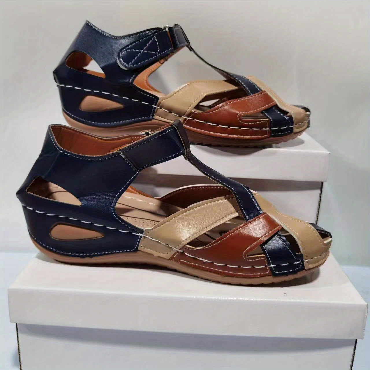 Women's Wedge Sandals Color-Blocked Platform Wide-Fit