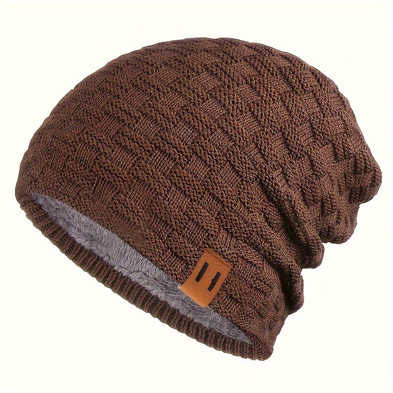 Men's Padded Knitted Cap Warm Winter Hat for Autumn and Cold Weather