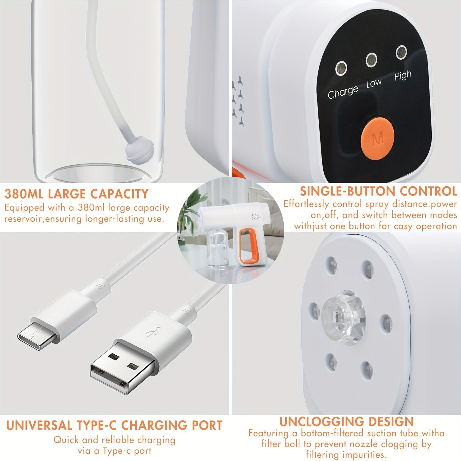 Handheld Nano Blue Light Disinfection Spray Gun with Anti-Clog Nozzle and Large Fog Volume