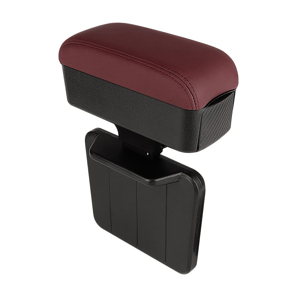 PU Leather Car Armrest Organizer with Hidden Cup Holder Black Center Console Storage
