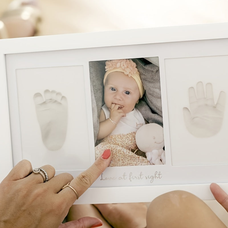 White Handprint and Footprint Keepsake Frame for Baby and Toddler Memories