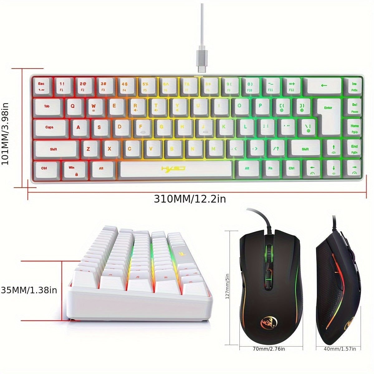 Set de teclado y ratón con cable, teclado de película delgada de 68 teclas, ratón óptico de 3200DPI para oficina y juegos