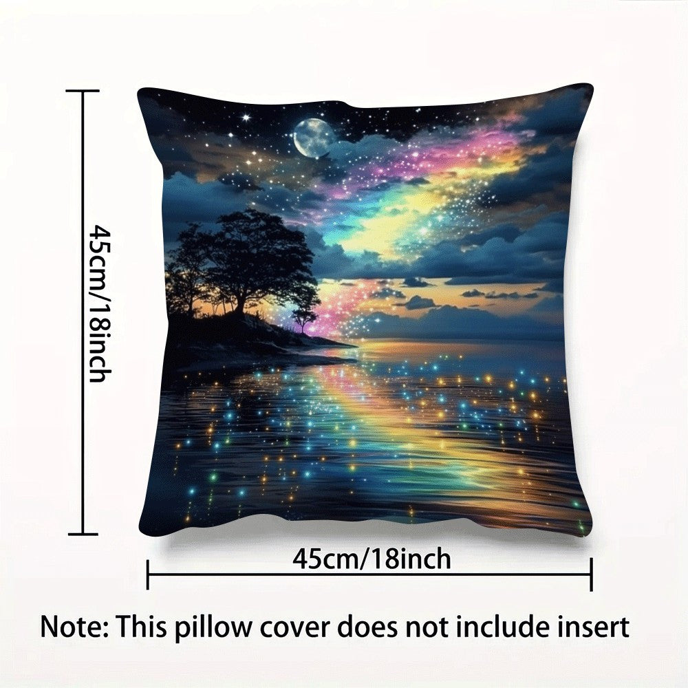 Starry Rainbow Tree of Life Decorative Cushion Cover 45.72x45.72 cm Polyester Machine Washable