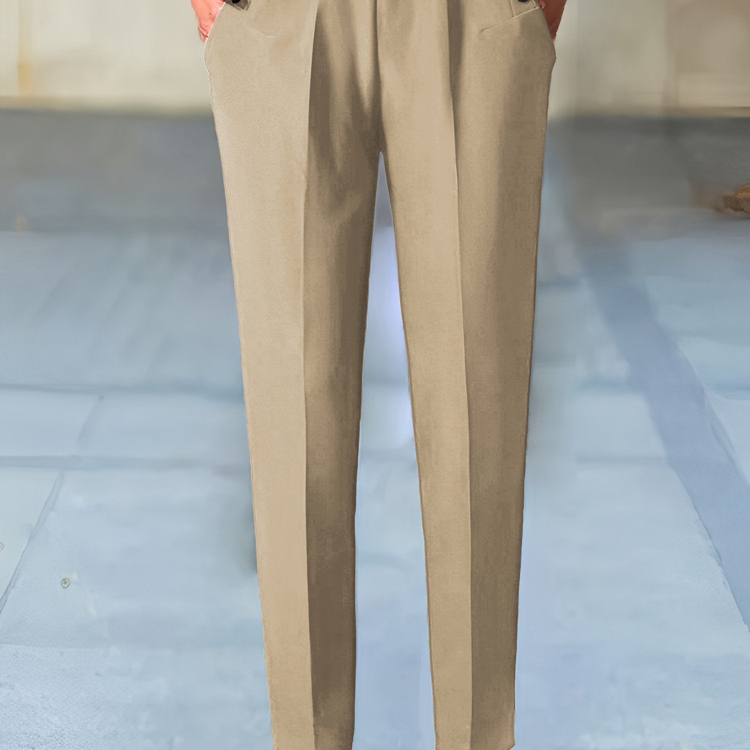 Women's Solid Color Tapered Pants with Dual Pockets Elastic Waist for Office Work