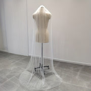 White Long Tulle Wedding Veil with Faux Pearl Accents for Bride