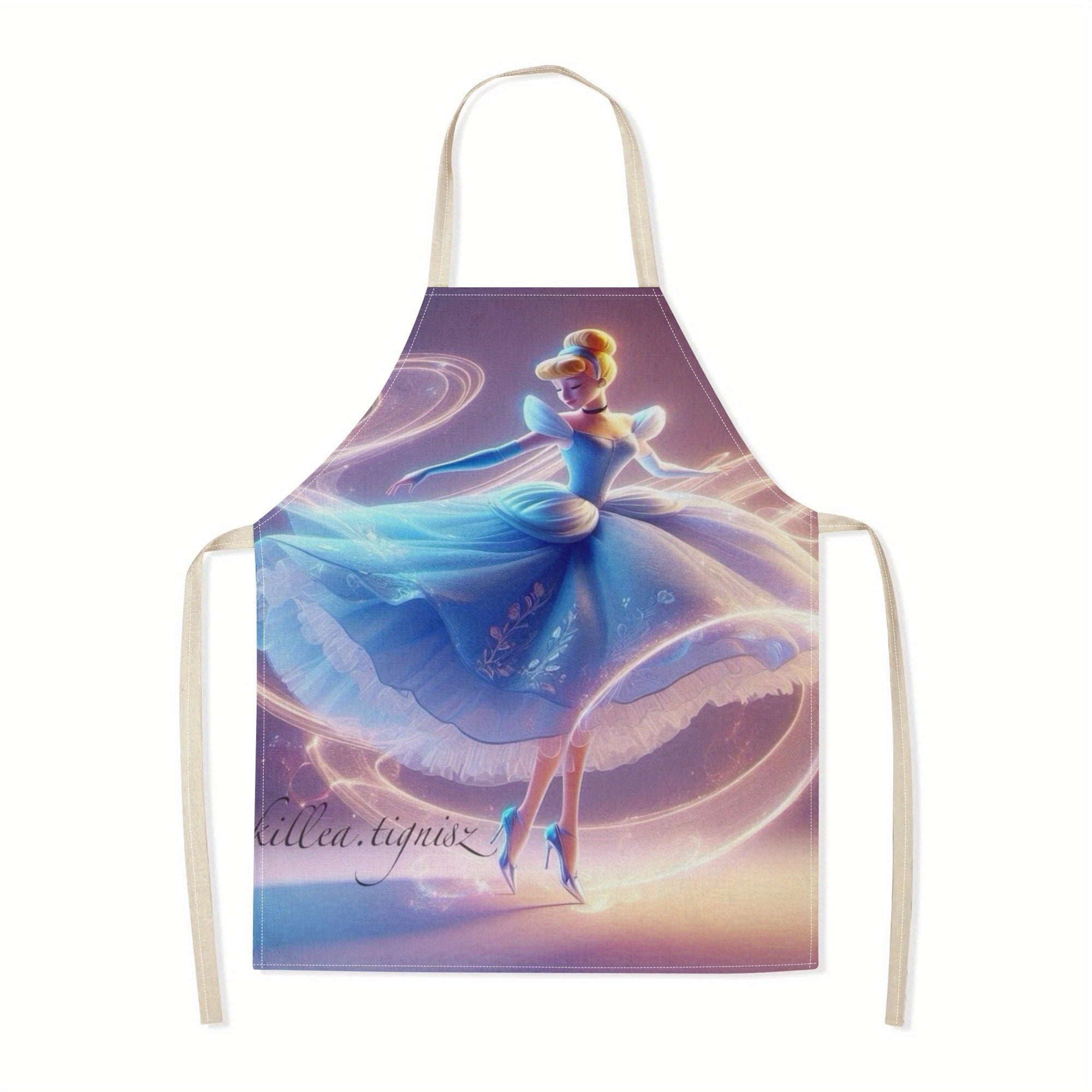 Suv o'tkazmaydigan apron, ko'k, Tanishma, multfilm, gul bilan bezatilgan polyester, oshxona va restoran uchun
