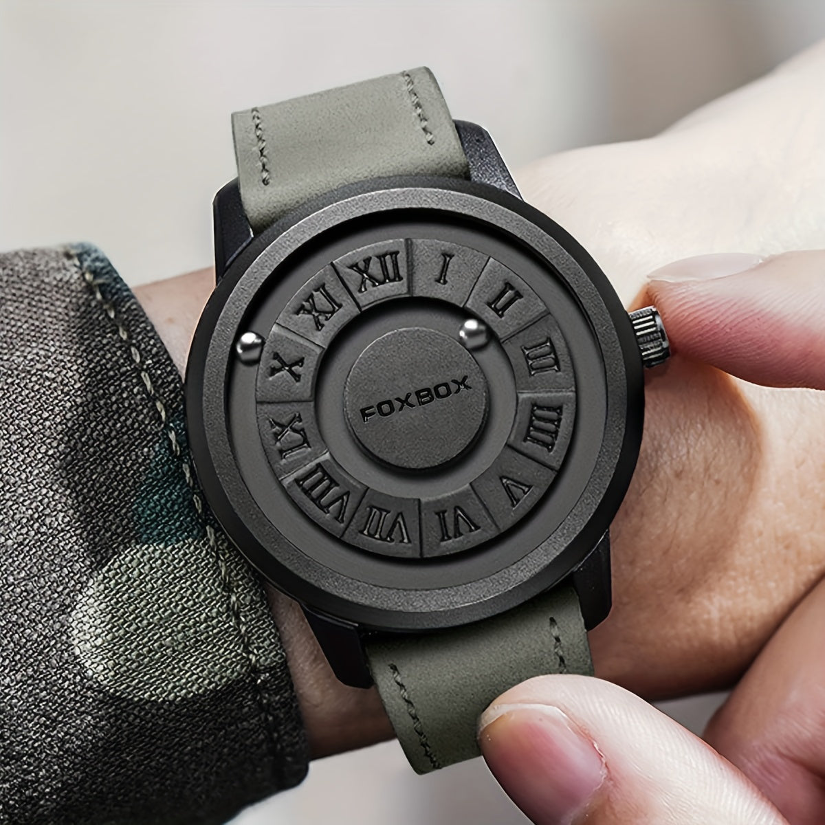 Reloj de cuarzo para hombre con diseño único de esfera, perlas magnéticas, resistente al agua 30M, correa de cuero