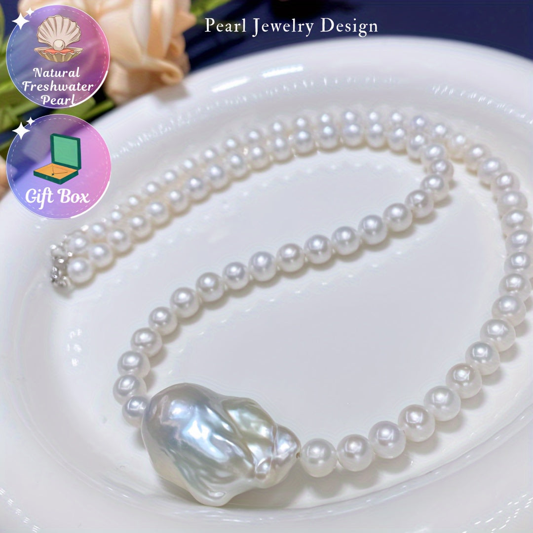 Women's Natural Baroque Freshwater Pearl Necklace Minimalist Elegant Jewelry Gift