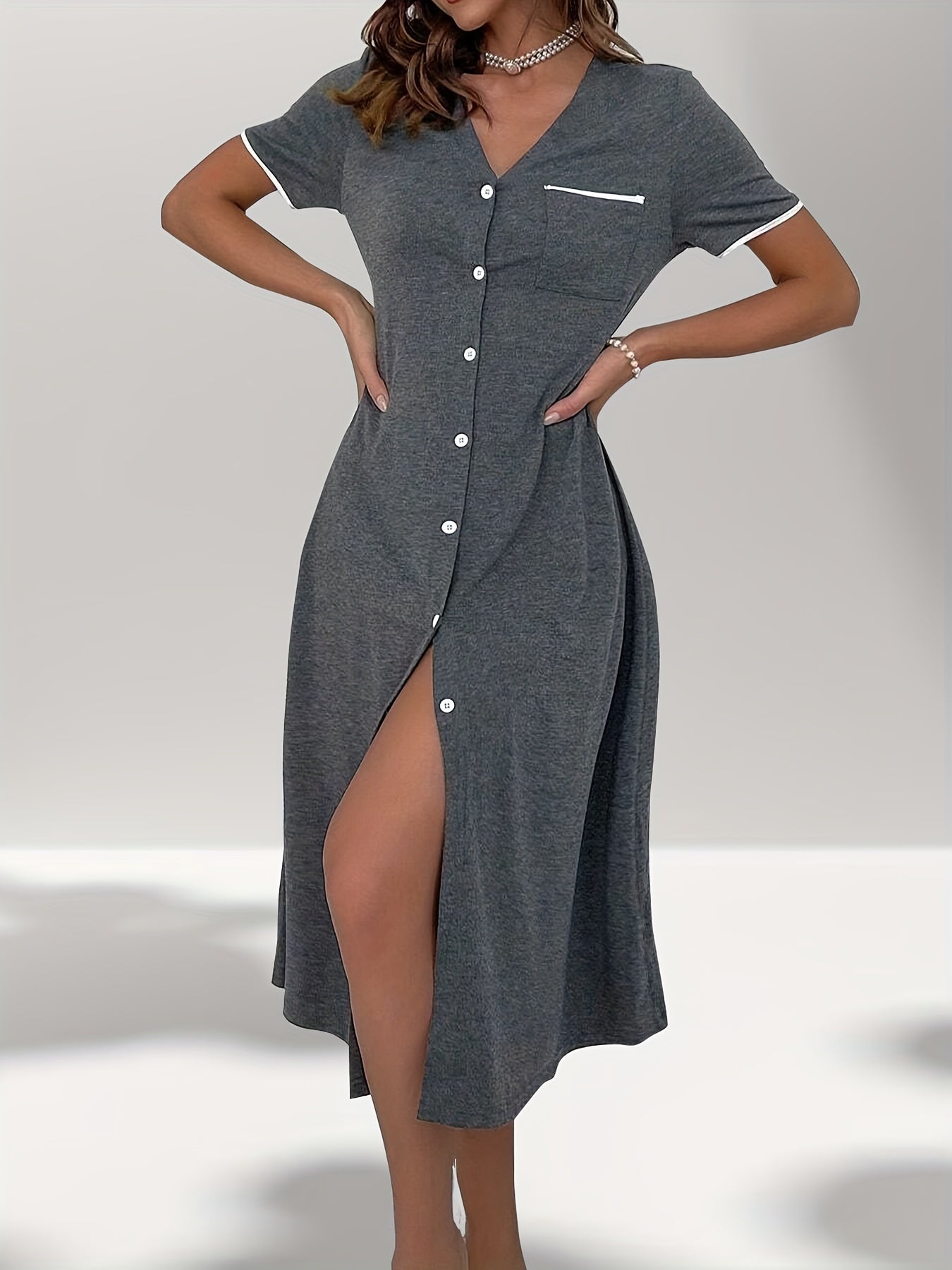 Женское ночное платье больших размеров с коротким рукавом и V-образным вырезом