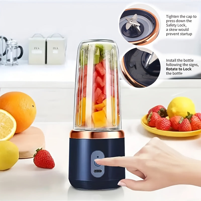 Portable USB Rechargeable Juicing Blender 400ml with 6-Blade Travel Cup