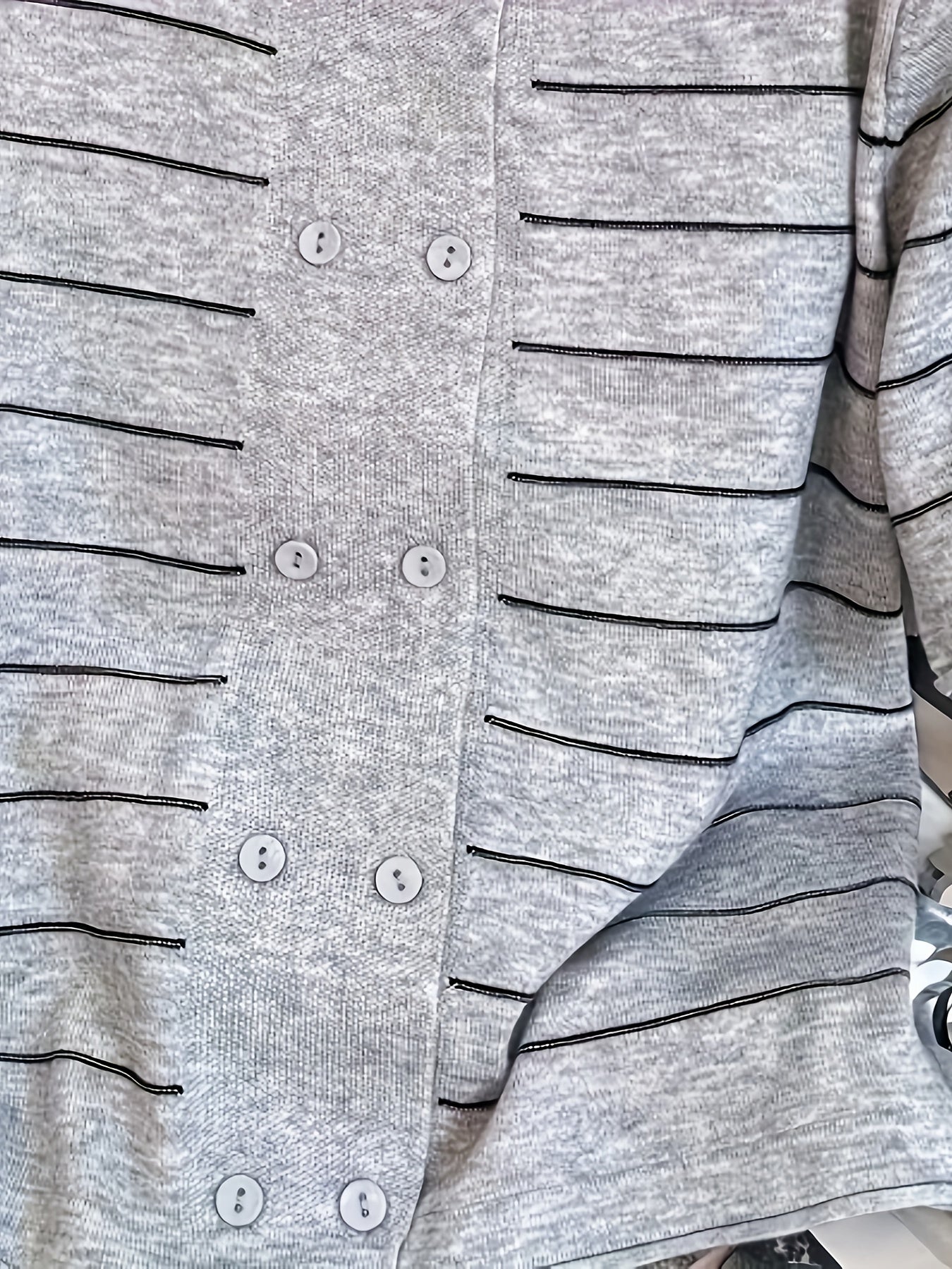 Plus Size Women's Striped Cardigan Light Gray White Short Sleeve Casual Top