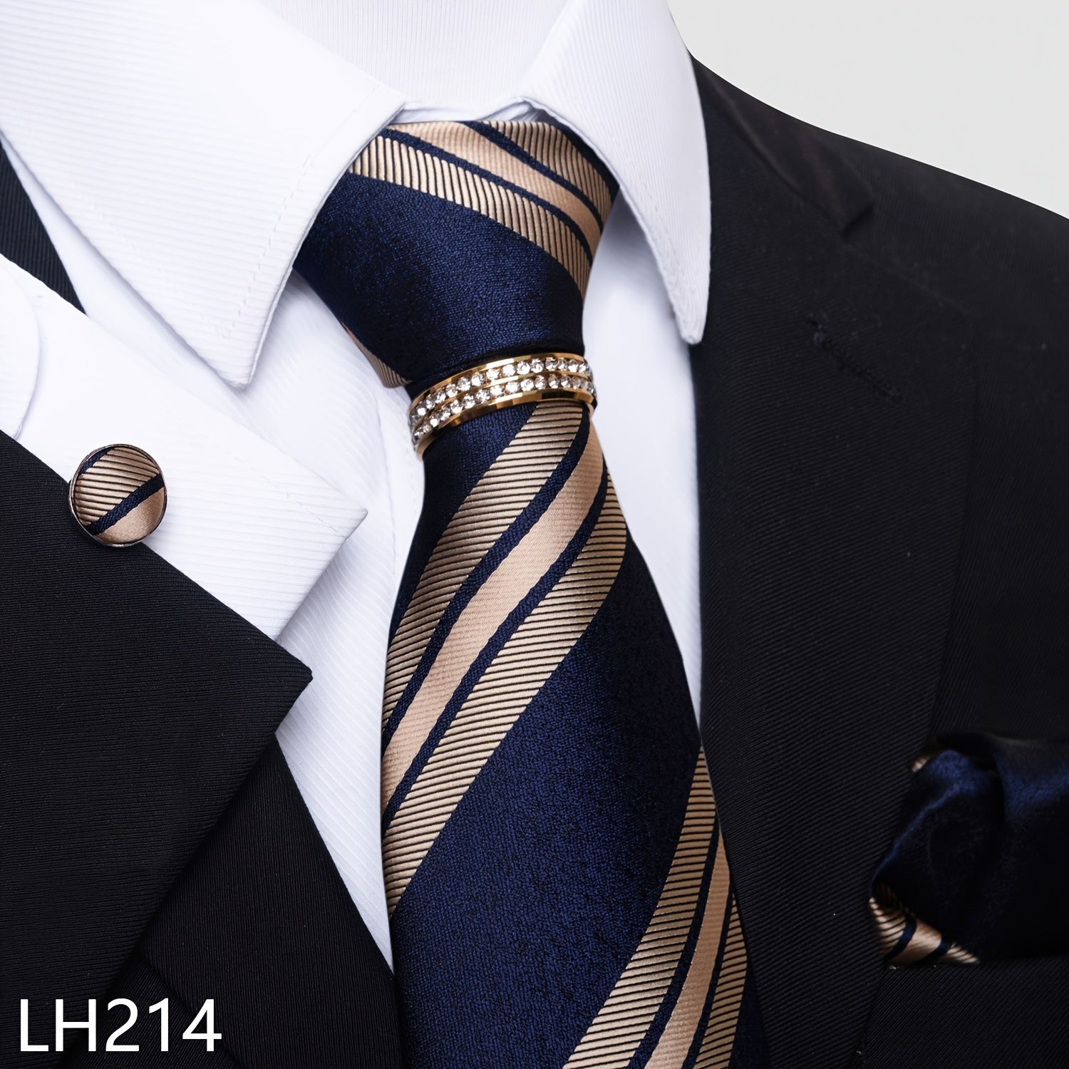 Erkaklar uchun rasmiy ish va to'y kiyimlari to'plami, chiziqli gul naqshli galstuk, cho'ntak sharlari, manşetli kalitlar va uzuk bilan