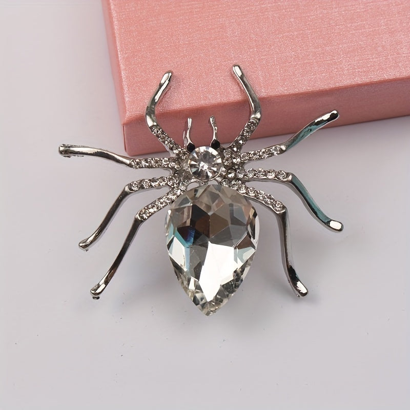 Vintage Spider Brooch Pin with Rhinestone Crystal and Irregular Shape