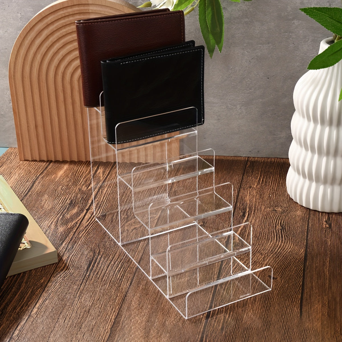 Acrylic 6-Tier Wallet and Card Display Stand with Window View for Countertop Organization