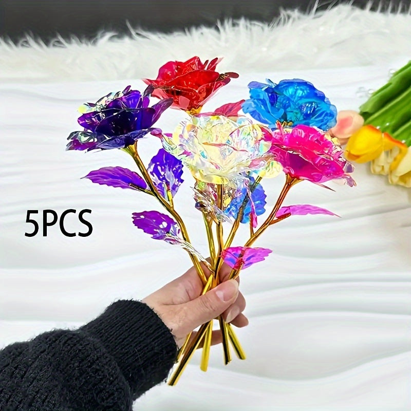 Artificial Rose Flower Set of 5 Gold Crystal Decor for Weddings Parties and Gifts