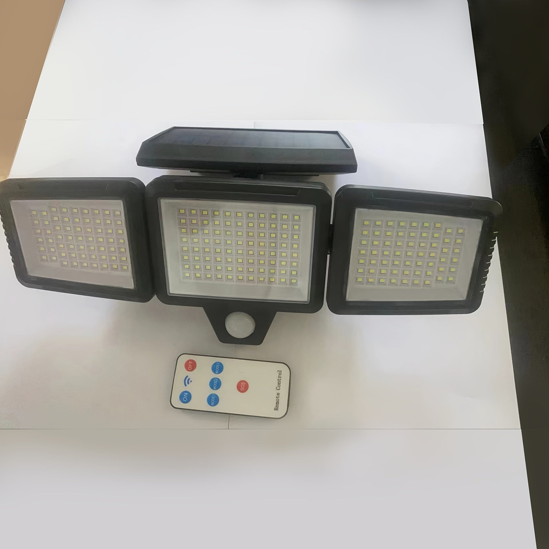 Triple Head Solar Street Light 210 LEDs Motion Sensor Wall Mount Outdoor Garden Courtyard