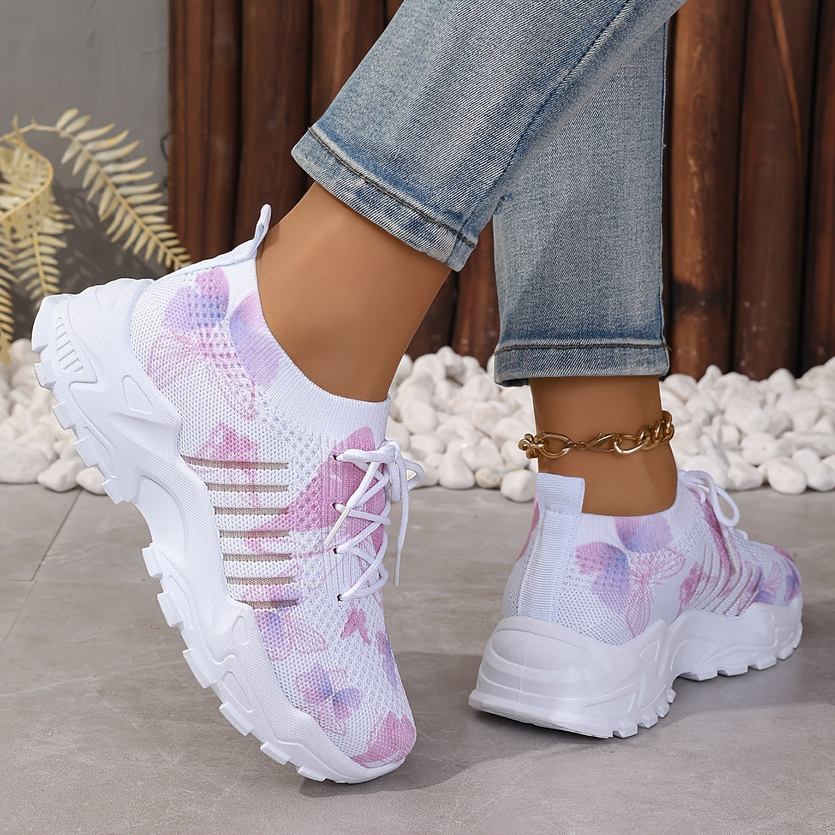 Women's White Breathable Running Sneakers with Pastel Purple Blue Accents