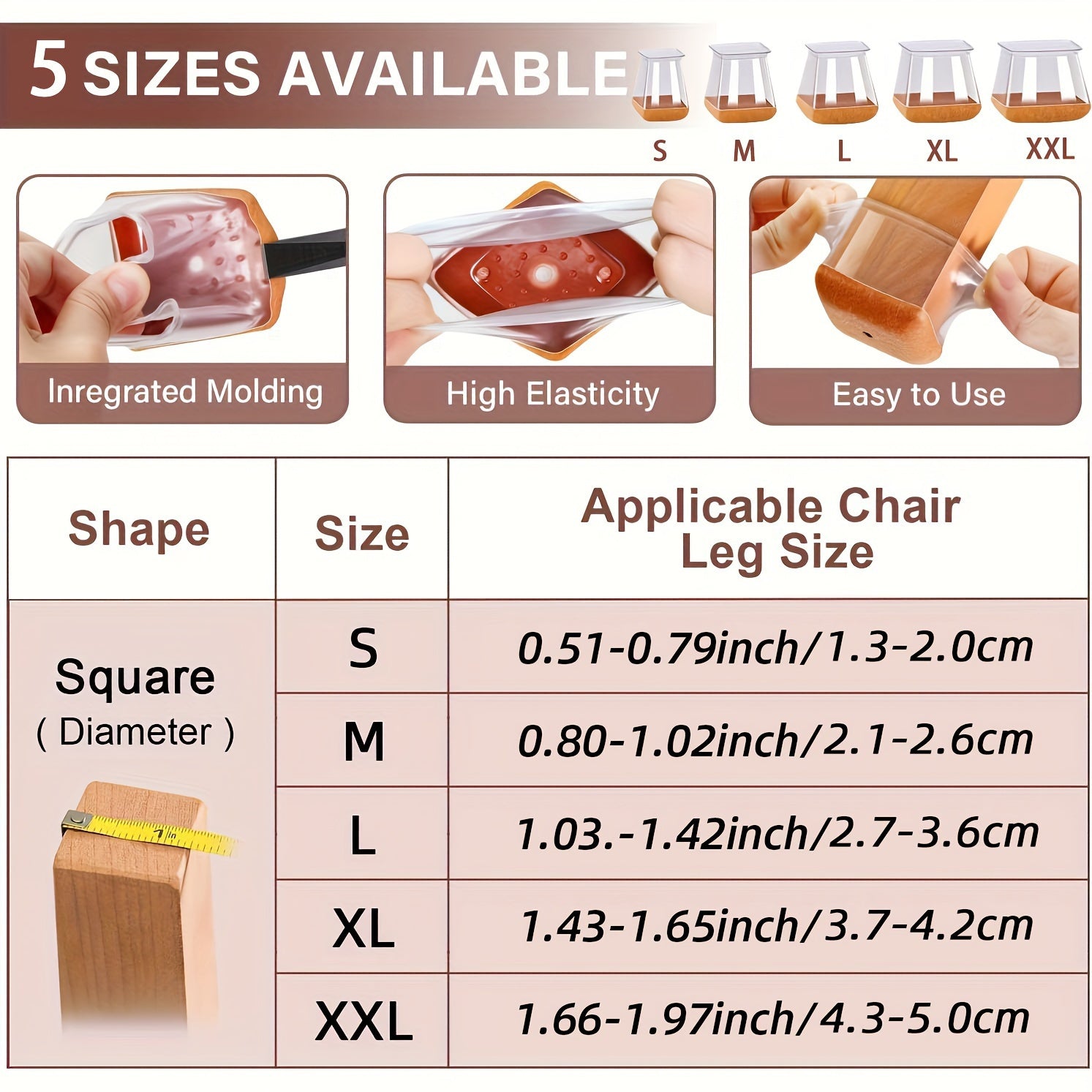 8 dona kvadrat mebel stakanlari to'plami, felt bilan qoplangan, sirpanmaydigan, stul oyoqlarini himoya qilish uchun