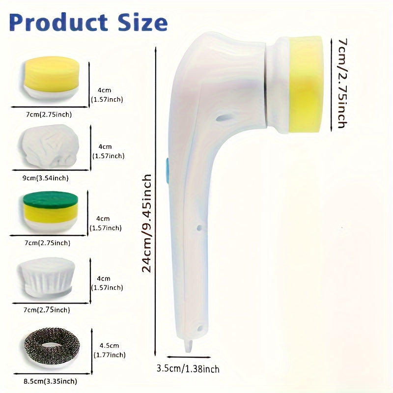 USB bilan qayta to'ldiriladigan sehrli tozalash cho'tkasi to'plami 5 ta almashtiriladigan boshni o'z ichiga oladi, bu uni oshxona, hammom va boshqa joylarni tozalash uchun mukammal qiladi. Uylar, mehmonxonalar va restoranlarda foydalanish uchun mos.