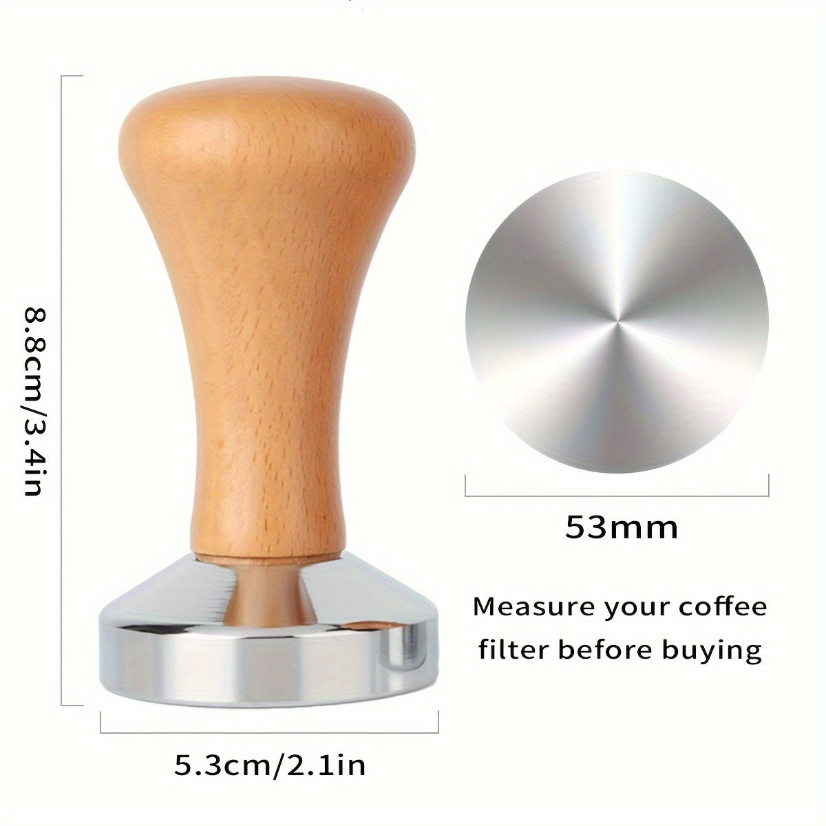 Yog'och tutqichli Espresso Tamper 51/53/58mm tekis pastki po'lat Barista qahva asbobi