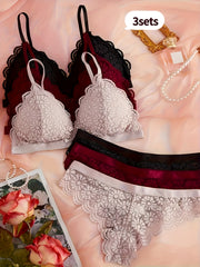 Teen Girls Floral Lace Lingerie Set Solid Color Bra and Panties 90% Polyamide
