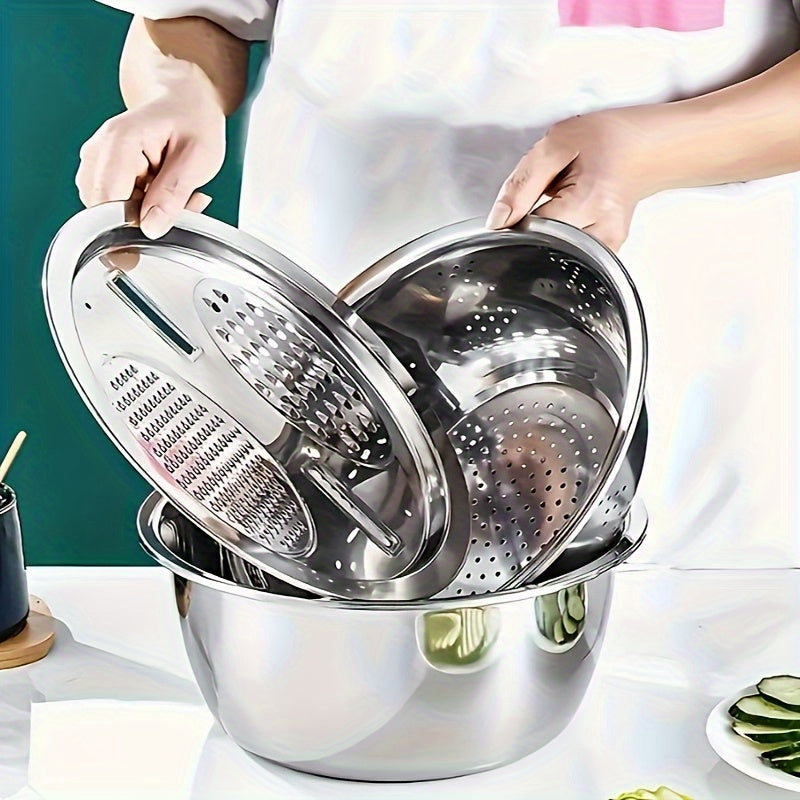 Filtrlash va aralashtirish uchun tishli tarmoq bilan zanglamaydigan po'latdan yasalgan oshxona to'plami, turli pishirish usullari uchun mos.