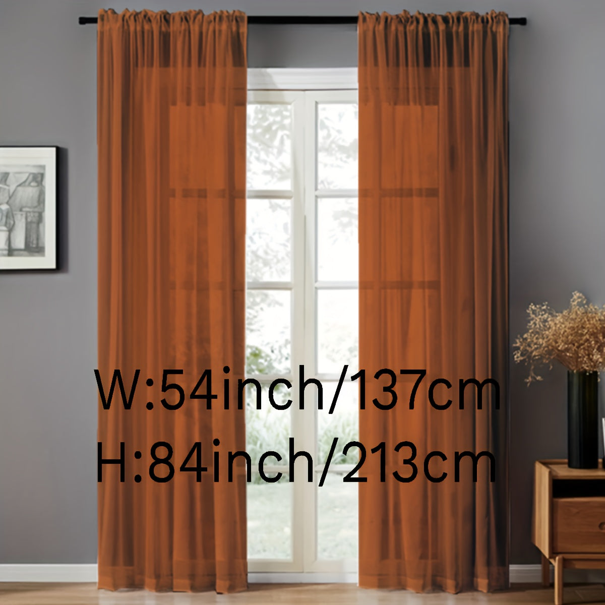 Pair of Sheer Voile Curtains with Rod Pocket for Kitchen Bedroom Living Room