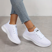 Women's Solid Color Lace-Up Platform Sneakers, Breathable Athletic Shoes